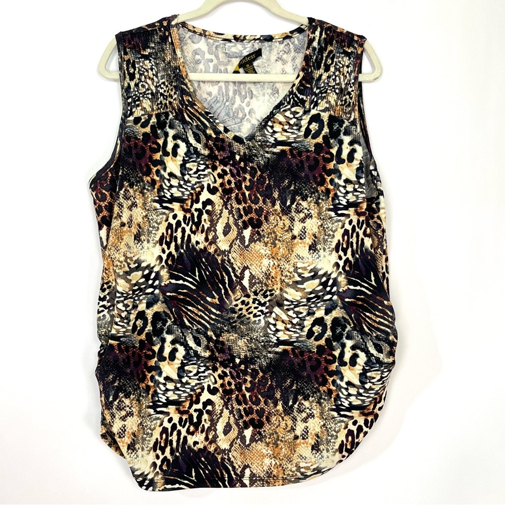 Goddess Mixed Animal Print V-Neck Tank in Tan, Black, Brown